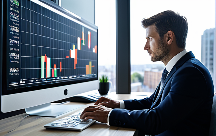A professional ESG consultant, fully clothed in a modest business suit, seated at a modern desk in a sleek, sunlit corporate office. They are looking thoughtfully at a computer screen displaying complex financial and sustainability data charts. The background features large windows with a blurred cityscape. Perfect anatomy, correct proportions, natural pose, well-formed hands, proper finger count. Professional photography, high quality, realistic, safe for work, appropriate content, modest, family-friendly.