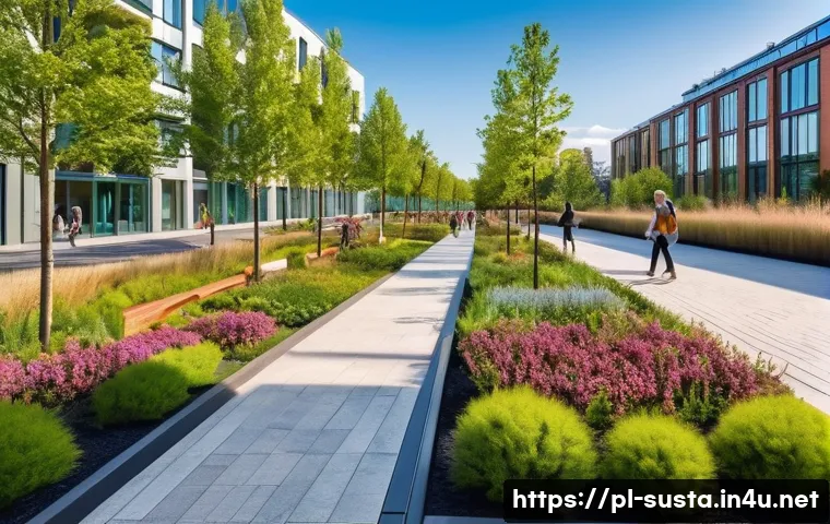 지속가능성과 지속 가능한 도시 개발 - **"A picturesque, vibrant Polish city park seamlessly integrated with modern urban architecture. In ...