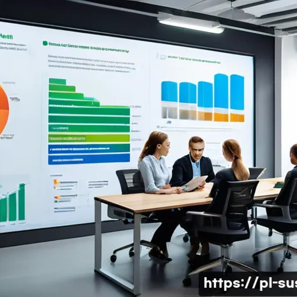지속가능성 인증 절차 및 과정 - A modern Polish manufacturing company office environment showing a diverse team of employees collabo...