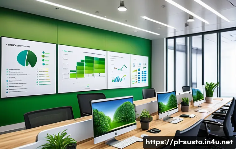지속가능성 전문가가 알아야 할 해외 법규 - A modern corporate office environment showing a diverse team of professionals collaborating on envir...