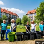 Home 20 지속가능성 전문가로서의 공공 기여 사례 - A vibrant community workshop scene in a Polish urban neighborhood park during daytime, featuring div...