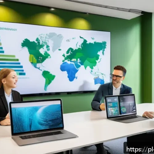 Home 31 지속가능성 전문가가 알아야 할 KPI 설정법 - A modern corporate meeting room scene with a diverse team of sustainability specialists collaboratin...