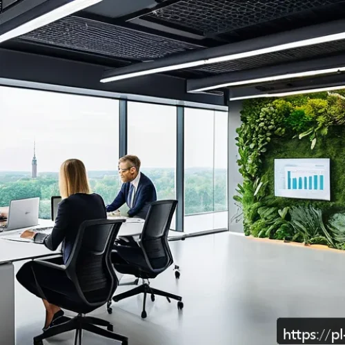 Home 17 지속가능성 보고서 작성 실전 가이드 - A modern corporate office environment in Poland, showcasing a diverse team of professionals collabor...
